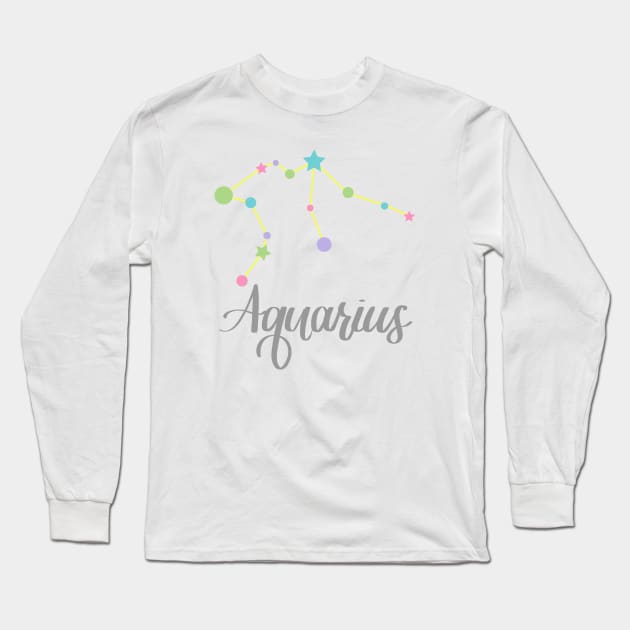 Aquarius Zodiac Constellation in Pastels Long Sleeve T-Shirt by Kelly Gigi